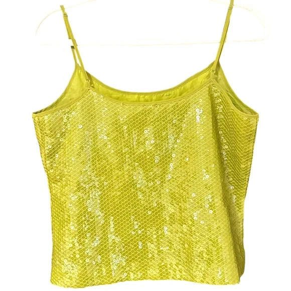 100% Silk Green Sequin Vintage Carole Little Strappy Cami Top Size Medium - Picture 3 of 6
